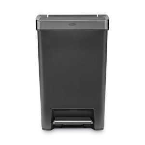 Rubbermaid Commercial Premier Series III Step-On Waste Container, 12.4 gal, Plastic, Black/Stainless Steel