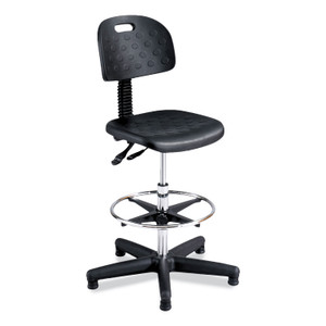 Safco Soft Tough Deluxe Workbench Chair, Supports Up to 250 lb, 22" to 32" Seat Height, Black Seat, Black/Silver Base