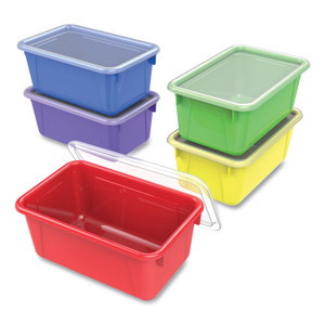 Storex Cubby Bin with Lid, 1 Section, 2 gal, 8.2 x 12.5 x 11.5, Assorted Colors, 5/Pack
