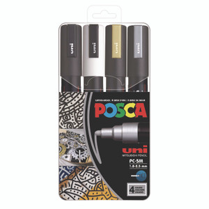 POSCA Water-Based Paint Markers, Medium Bullet Tip, Assorted Colors, 4/Set