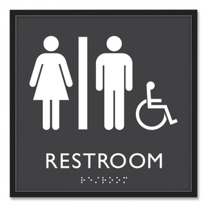 Headline Sign ADA Sign, Unisex Accessible Restroom, Plastic, 8 x 8, Clear/White