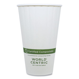 World Centric Double Wall Paper Hot Cups, 16 oz, White, 600/Carton