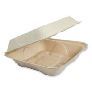 World Centric Fiber Hinged Containers, 7 x 8.3 x 3.2, Natural, Paper, 300/Carton