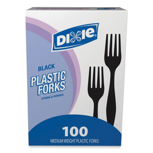 Dixie Plastic Cutlery, Heavy Mediumweight Forks, Black, 100/Box (DXEFM507) View Product Image