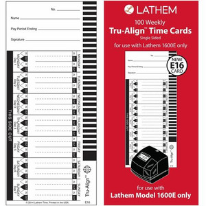 Lathem E16 Tru-Align Time Cards - 150 lb - 4" x 9" Sheet Size - White Sheet(s)