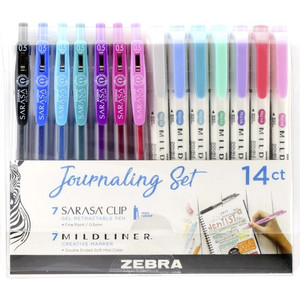 Zebra SARASA Clip Pen/MIDLINER Marker Journaling Set - 0.5 mm, 1 mm Pen Point Size - Broad, Fine Marker Point - Bullet, Chisel Marker Point Style - Assorted Water Based Ink - Retractable