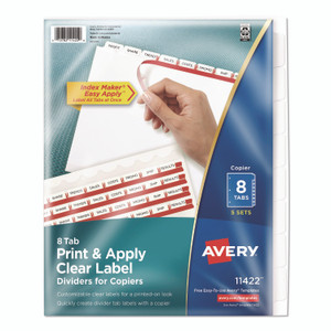 Avery Print and Apply Index Maker Clear Label Dividers, Copiers, 8-Tab, 11 x 8.5, White, 5 Sets