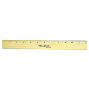 Westcott Flat Wood Ruler with Two Double Brass Edges, Standard/Metric, 12", Clear Lacquer Finish (ACM05221) View Product Image