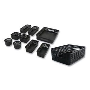 Advantus Plastic Weave Basket Bins, Assorted Sizes, Black, 10/Pack Advantus Plastic Weave Basket Bins, Assorted Sizes, Black, 10/Pack