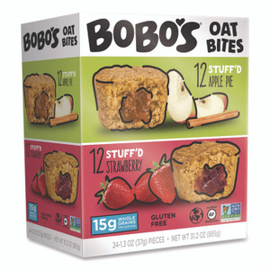 Bobo's Stuff'D Apple Pie/Strawberry Oat Bites, 1.3 oz Individually Wrapped, 24/Carton Bobo's Stuff'D Apple Pie/Strawberry Oat Bites, 1.3 oz Individually Wrapped, 24/Carton