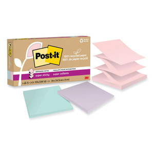 Post-it Notes Super Sticky 100% Recycled Paper Super Sticky Notes, 3" x 3", Wanderlust Pastels, 70 Sheets/Pad, 6 Pads/Pack Post-it Notes Super Sticky 100% Recycled Paper Super Sticky Notes, 3" x 3", Wanderlust Pastels, 70 Sheets/Pad, 6 Pads/Pack