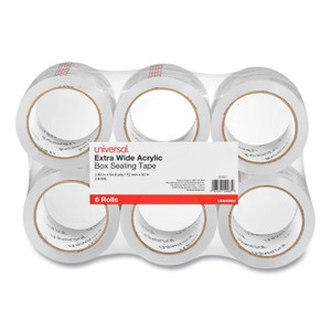Universal Extra-Wide Moving and Storage Packing Tape, 3" Core, 2.83" x 54.7 yd, Clear, 6/Pack Universal Extra-Wide Moving and Storage Packing Tape, 3" Core, 2.83" x 54.7 yd, Clear, 6/Pack