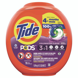 Tide PODS Laundry Detergent, HE Compatible, Spring Meadow, 66 oz Tub, 76 Pacs/Tub, 4 Tubs/Carton Tide PODS Laundry Detergent, HE Compatible, Spring Meadow, 66 oz Tub, 76 Pacs/Tub, 4 Tubs/Carton