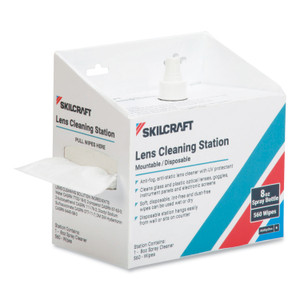 AbilityOne 654000NIB0080 SKILCRAFT Lens Cleaning Station, 8 oz Pump Bottle; 560 Wipes/Box, 4 Boxes/Carton