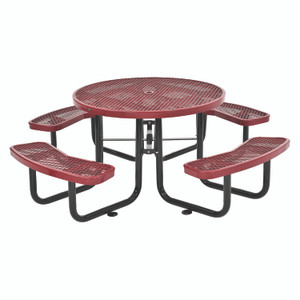 Global Industrial Expanded Steel Picnic Table, Round, 46" Dia x 29.5"h, Red Top, Red Base/Legs Global Industrial Expanded Steel Picnic Table, Round, 46" Dia x 29.5"h, Red Top, Red Base/Legs