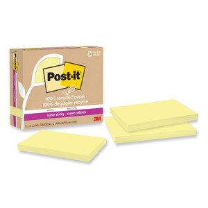 Post-it Notes Super Sticky 100% Recycled Paper Super Sticky Notes, 3" x 5", Canary Yellow, 70 Sheets/Pad, 12 Pads/Pack Post-it Notes Super Sticky 100% Recycled Paper Super Sticky Notes, 3" x 5", Canary Yellow, 70 Sheets/Pad, 12 Pads/Pack