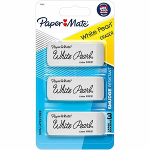 Paper Mate Latex-free White Pearl Eraser - White - 3 / Pack