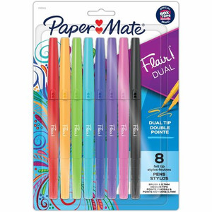 Paper Mate Flair DUAL Pens, Brush & Medium Tips (0.7mm) - 0.7 mm Medium Pen Point - Assorted Ink
