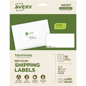 Avery EcoFriendly Shipping Label - 2" Width x 4" Length - Permanent Adhesive - Rectangle - Inkjet, Laser - Matte White