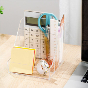 Business Source 4-Compartment Desktop Organizer - 4 Compartment(s) - 5.50" Height x 5.60" Width x 5.60" Depth - Desktop - Durable - Clear - Acrylic