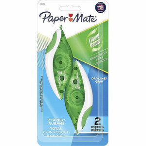 Paper Mate DryLine Grip Correction Tape - 0.20" Tape Width x 27.80 ft Tape Length - Green, White, Transparent Dispenser - Smooth, Mess-free, Swivel Tip, Ergonomic, Tear Resistant - White - (PAP662415K)