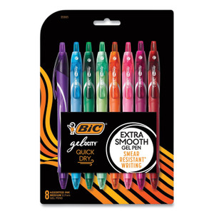 BIC Gel-ocity Quick Dry Gel Pen, Retractable, Medium 0.7 mm, Randomly Assorted Ink and Barrel Colors, 8/Pack