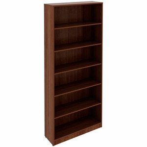 Lorell Laminate Bookcases - 36" Width x 12" Depth x 84" Height - 6 x Shelf(ves) - Sturdy, Laminated, Adjustable Shelf, Adjustable Feet, Square Edge - Walnut - Medium Density Fiberboard (MDF), Thermofused Laminate (TFL)
