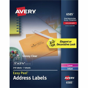 Avery Easy Peel Address Label - 2 5/8" Height x 1" Width - Permanent Adhesive - Rectangle - Laser, Inkjet - AVE06585