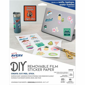 Avery Surface Safe Printable Decal Stickers - x 8 1/2" Width x 11" Length - Removable Adhesive - Rectangle - Inkjet, Laser - Matte - White - AVE61512