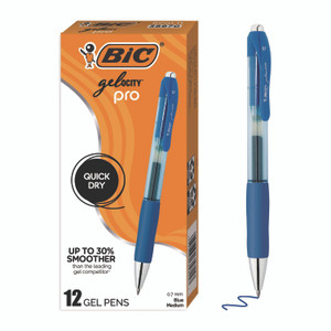 BIC Gelocity Pro Gel Pen - 0.7 mm Medium Pen Point - Retractable - Blue Ink - Gel-based - Round Barrel