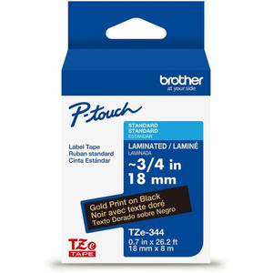 Brother Genuine P-touch TZe344 GLD on BK Label Tape, Laminated, 18mmX8m - x 45/64" Width - Black