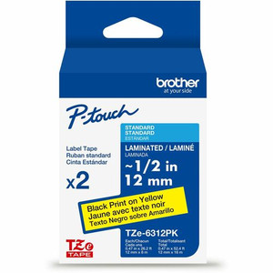 Brother Genuine P-touch TZe6312PK BK on YL Label Tapes, Laminated, 12mmX8m each - x 15/32" Width - Yellow