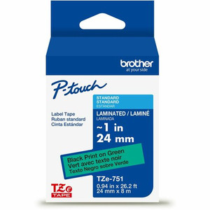 Brother Genuine P-touch TZe751 BK on GRN Label Tape, Laminated, 24mmX8m - x 15/16" Width - Green