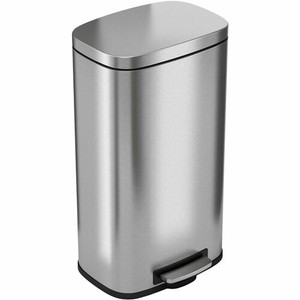 HLS Commercial Stainless Steel Soft Step Trash Can - 8 gal Capacity - Fire Resistant - Smooth, Pedal Control, Fingerprint Resistant, Smudge Resistant, Lid Locked, Rubber Feet, Handle, Non-skid, Removable Inner Bin - HLCHLSS08R
