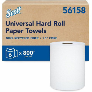 Scott Universal 100% Recycled Fiber Hard Roll Paper Towels - 1 1/2" Core - White - Fiber