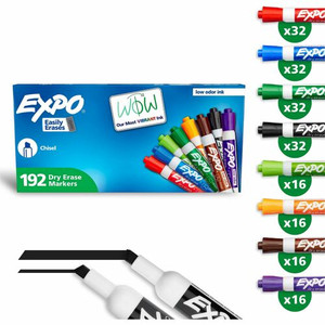 Expo Low-Odor Dry Erase Markers - Chisel Marker Point - Erasable - Assorted Ink/