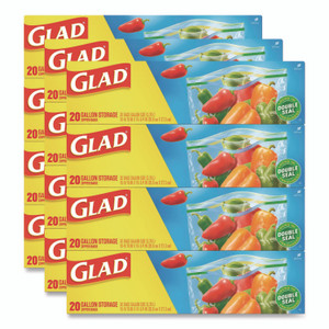 Glad Zipper Food Storage Plastic Bags, Gallon Size, 10.75 x 10.19, Clear, 20 Bags/Box, 12 Boxes/Carton