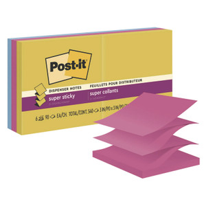 Post-it Pop-up Notes Super Sticky Pop-Up Notes Summer Joy Collection Colors, 3" x 3", Assorted Colors, 90 Sheets/Pad, 6 Pads/Pack