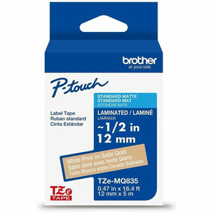 Brother Genuine P-touch TZeMQ835 WHT on SATIN GLD Label Tape, Laminated, 12mmX5m - BRTTZEMQ835G