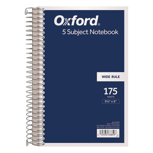 TOPS Wirebound Five-Subject Notebook, Wide/Legal Rule, Navy Cover, (175) 9.5 x 6 Sheets