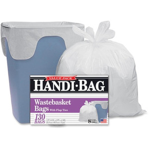 Berry Handi-Bag Wastebasket Bags - Small Size - 8 gal Capacity - 24" Length x 21.50" Width x 0.60 mil (15 Micron) Thickness - White - Hexene Resin - (WBIHAB6FW130)