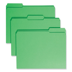 Smead Reinforced Top Tab Colored File Folders, 1/3-Cut Tabs: Assorted, Letter Size, 0.75" Expansion, Green, 100/Box