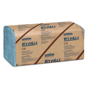 WypAll L10 Windshield Wipers, Banded, 2-Ply, 9.38 x 10.25, Light Blue, 140/Pack, 16 Packs/Carton