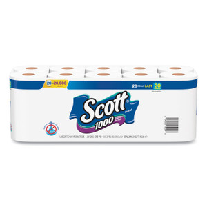 Scott 1000 Bathroom Tissue, Septic Safe, 1-Ply, White, 1,000 Sheet/Roll, 20/Pack (KCC20032) View Product Image