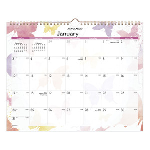 AT-A-GLANCE Watercolors Recycled Monthly Wall Calendar, Watercolors Artwork, 15 x 12, White/Multicolor Sheets, 12-Month (Jan-Dec): 2024 View Product Image