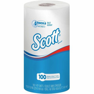 Scott Kitchen Roll Towels - 1 Ply - 102 Sheets/Roll - 1 4/5" Core - White - Paper