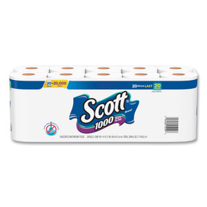 Scott Standard Roll Bathroom Tissue, Septic Safe, 1-Ply, White, 1,000 Sheets/Roll, 20/Pack, 2 Packs/Carton (KCC20032CT) View Product Image