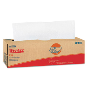 WypAll L30 Towels, POP-UP Box, 9.8 x 16.4, White, 120/Box, 6 Boxes/Carton