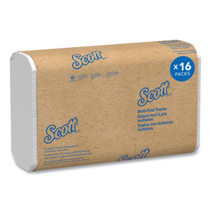 Scott Essential Multi-Fold Towels 100% Recycled, 1-Ply, 9.2 x 9.4, White, 250/Pack, 16 Packs/Carton