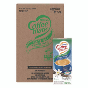 Coffee mate Liquid Coffee Creamer, Zero Sugar French Vanilla, 0.38 oz Mini Cups, 50/Box, 4 Boxes/Carton